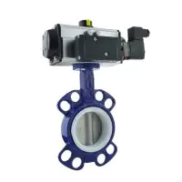 Pneumatic Actuated Wafer Pattern Butterfly Valve - PTFE Lined - 2