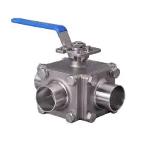 3 Way Sanitary Weld End Direct Mount Ball Valve - 1
