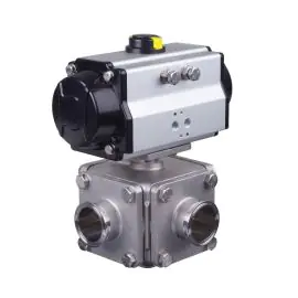 VOLT Pneumatic Actuated 3 Way Hygienic Ball Valve