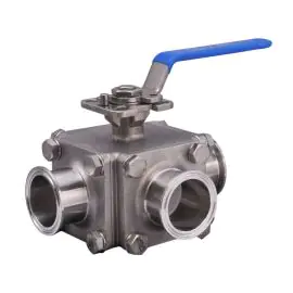 Stainless Steel Ball Valve 3 Way Hygienic Direct Mount Clamp End