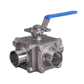 Stainless Steel Ball Valve 3 Way Hygienic Direct Mount Weld End