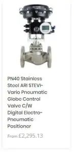 PN40 Stainless Steel ARI STEVI-Vario Pneumatic Globe Control Valve C/W Digital Electro-Pneumatic Positioner